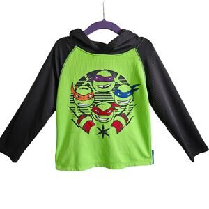 Nickelodeon Boys XS Ninja Turtles Waffle Knit Henley Shirt With Hood Neon Green